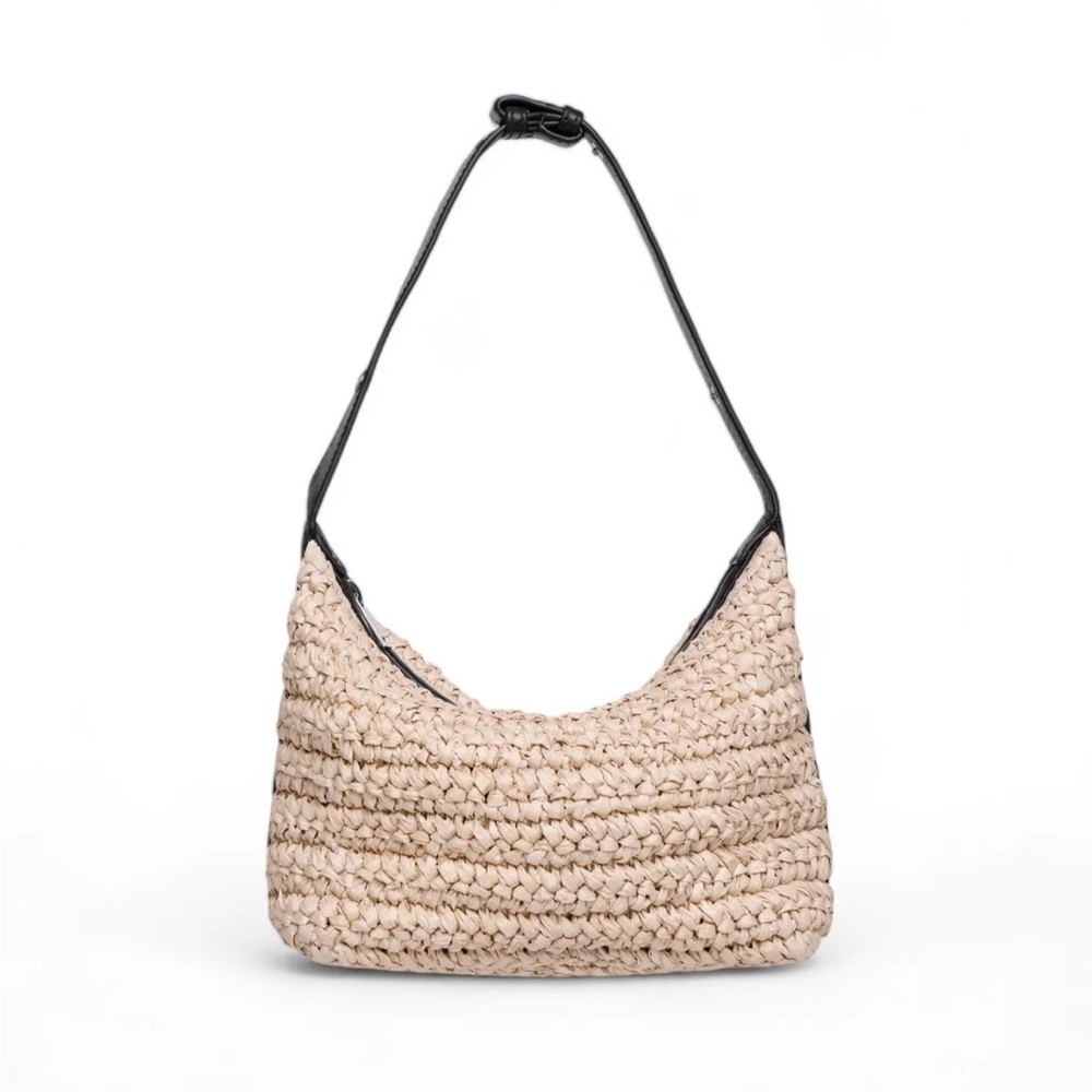 Walter Baker Beige Woven Shoulder Bag with Black Strap